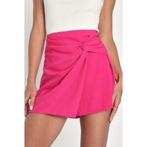Lulu's Rare Aesthetic Hot Pink Twist-Front Skort, Size L